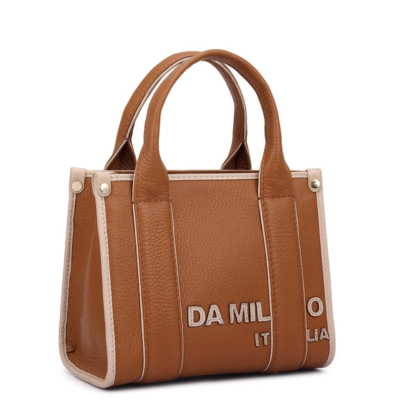 Da Milano Caramel Small Wax Leather Satchel - Caramel for Women | Best Price UAE